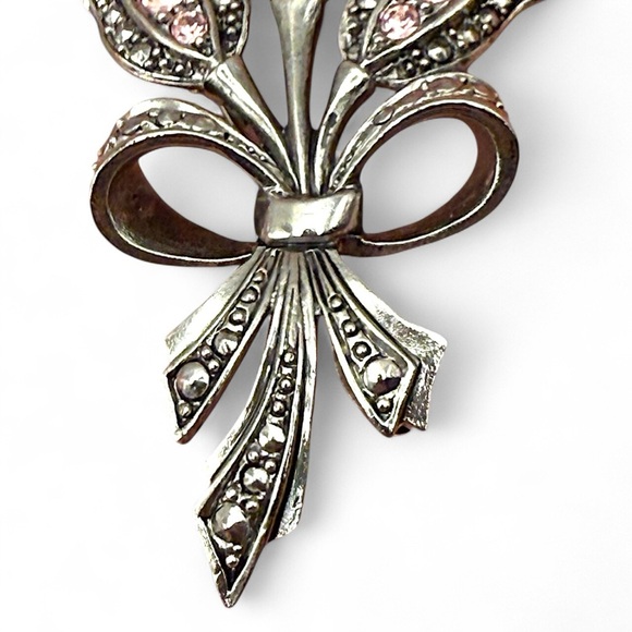 Vintage Avon Pink Rhinestone Tulip Flower Bouquet Bow Faux Marcasite Brooch Pin - Picture 7 of 7